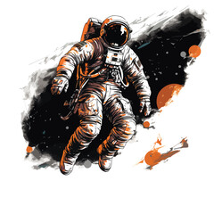Astronaut in spacesuit fling in the space with space rocket  © AlAmin