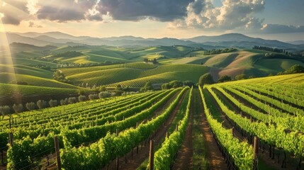 A picturesque vineyard with rolling hills  AI generated illustration