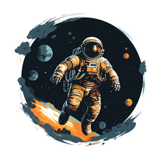 Astronaut in spacesuit fling in the space with space rocket  - obrazy, fototapety, plakaty