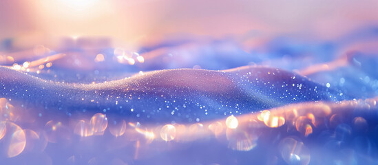 Abstract smooth purple background - glistening dew drops on a surface, illuminated by soft light, creating a magical atmosphere with bokeh effects enhancing the visual appeal.  - obrazy, fototapety, plakaty
