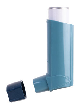 Aplicador spray oral , medicamento de inala&ccedil;&atilde;o usado no controle e preven&ccedil;&atilde;o de asma, bronquite cr&ocirc;nica e enfisema, fundo transparente
