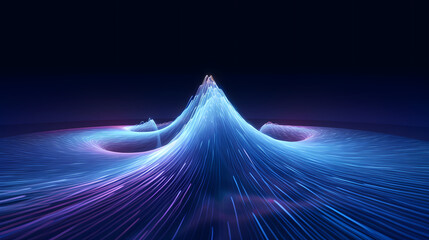 Glowing lines on the spiral line converge to resemble an iceberg Internet technology big data background - obrazy, fototapety, plakaty