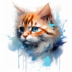 Watercolor portrait kitten clipart