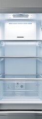 Portrait of an inside opened mini empty refrigerator, minimalist сreated with Generative Ai 