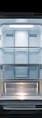 Portrait of an inside opened mini empty refrigerator, minimalist сreated with Generative Ai

