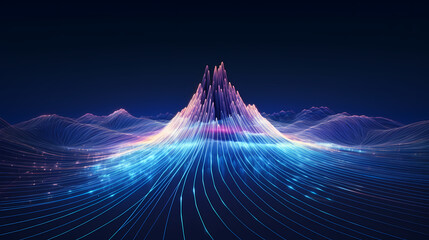 Glowing lines on the spiral line converge to resemble an iceberg Internet technology big data background