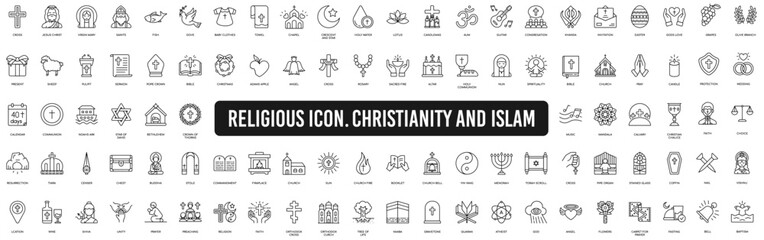 Christian religion line icons collection. Religious icons. Christian vector set icon