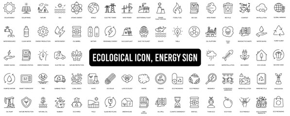 Set of green energy thin line icons. Icons for renewable energy,