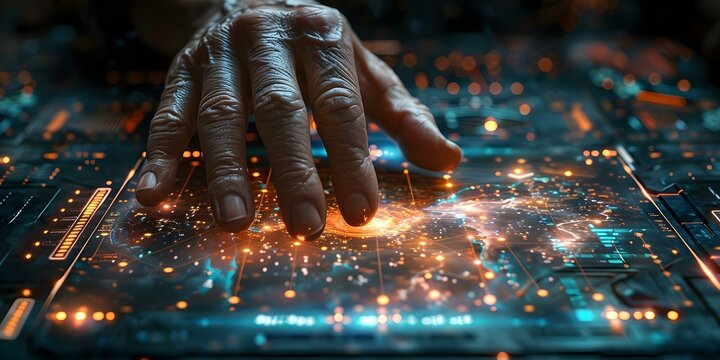 Visualizing Project Management: A Businessman Utilizes Holographic Planner Software to Display Digital Schedule Graph. Concept business, holographic technology, project management, software