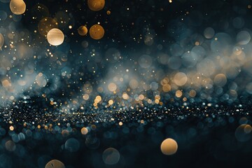 Velvety black canvas with a faint, textured sheen. Golden light dances in the background, creating a luxurious atmosphere with delicate bokeh highlights. - obrazy, fototapety, plakaty