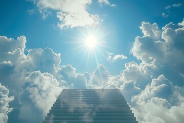 a stairway leading up to the sky - obrazy, fototapety, plakaty