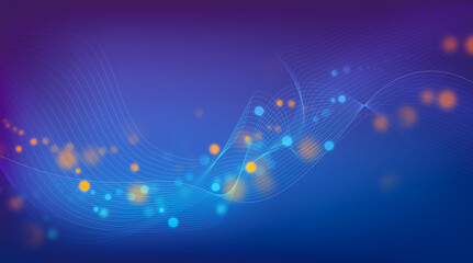 abstract purple blue gradient background with wave pattern and defocused particles of orange and blue shades