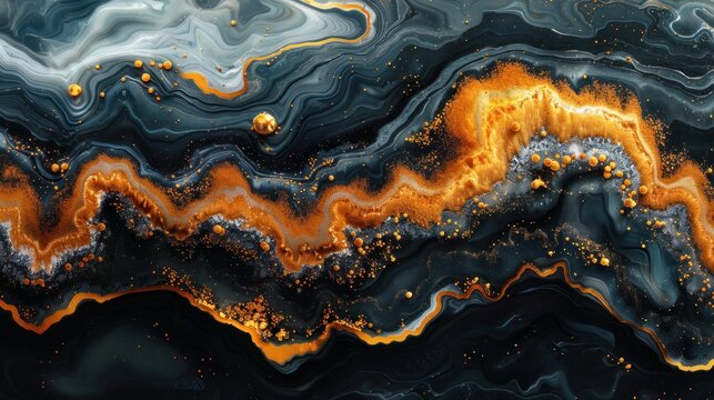 Deep black liquid abstract background. Dark fluid water surface. Acrylic elegant cover. 3d creative dynamic