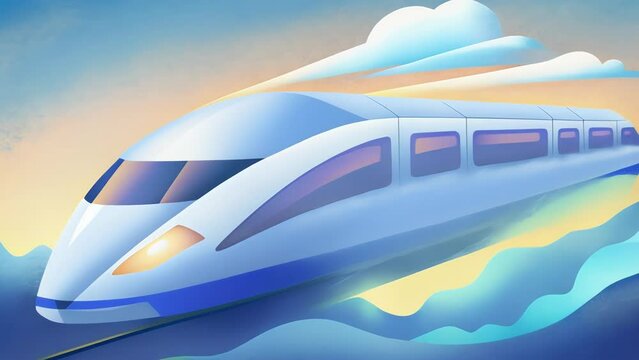 A sleek highspeed electric train zipping along a track representing the advancement in public transportation systems and the role of electric