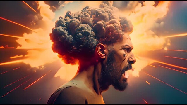 Portrait of a man with an exploding mind