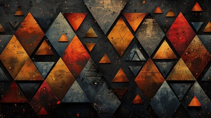 Seamless pattern abstract red black background with triangles