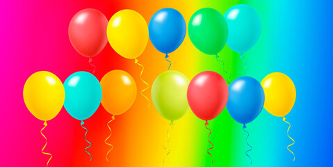 Bunte Luftballons in Regenbogenfarben auf farbigem Hintergrund - 774987810