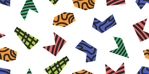 Abstract colorful shape seamless pattern design. Seamless background. Suitable for fabric, textiles, clothing, wrapping paper, cover, interior design, and background.