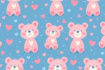 a pattern of pink teddy bears