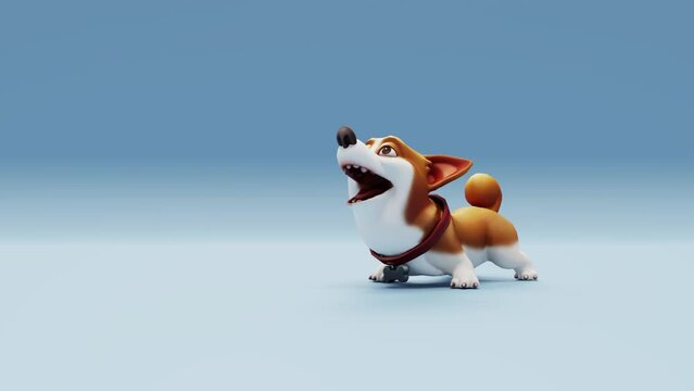 3D animation of a cute corgi dog barking. Ideal for pet-themed projects, animations, and content.