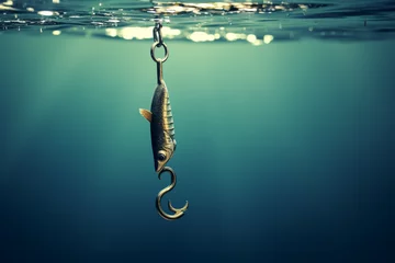 Fotobehang a fish hook in the water, in the style of verdadism, tenwave сreated with Generative Ai © Andrii Yablonskyi