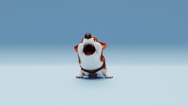 3D animation of a cute corgi dog barking. Ideal for pet-themed projects, animations, and content.
