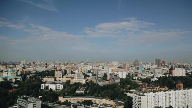 Beautiful view of the big city from a height. Taken on a sunny summer day. Wide view