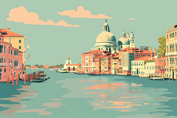 Fototapeta na wymiar Venice, italy, veneto. View of the lagoon, with churches and historic palazzi. Navigation among the palaces.