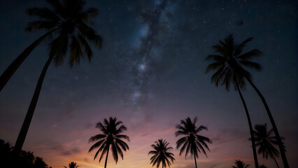 Fototapeta na wymiar Coconut trees at Night sky