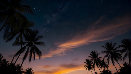 Coconut trees at sunset