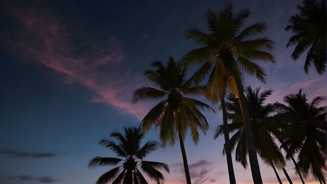 Coconut trees at Night sky
