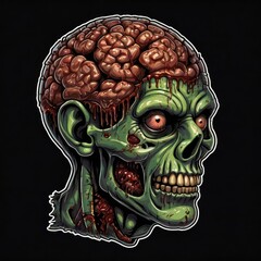 zombie head on black background, Skull zombie illustration Portait of a Zombie