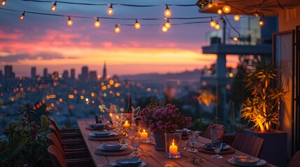 Casual Rooftop Party with City Views and Friends Gathering