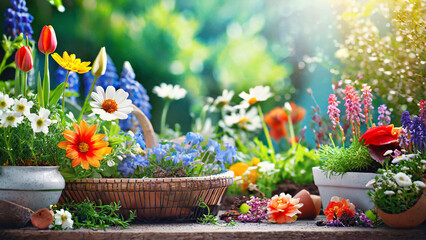 Beautiful spring flowers in the garden on a sunny day. Nature background - 774991206