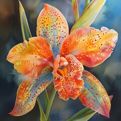 Realistic watercolor of orchid flower, bright colors, detailed and vibrant, capturing natural beauty