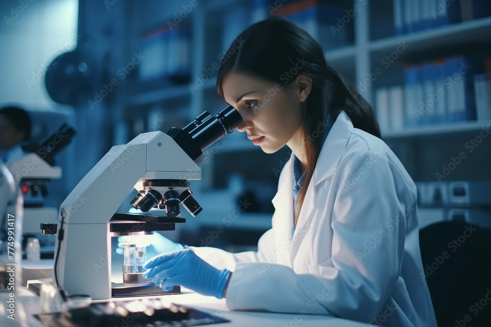 Poster generated with ai image of scientist doing research analysis in a laboratory
