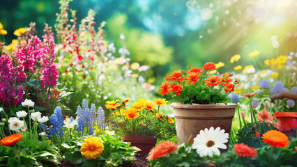 Beautiful spring flowers in the garden on a sunny day. Nature background - 774991454