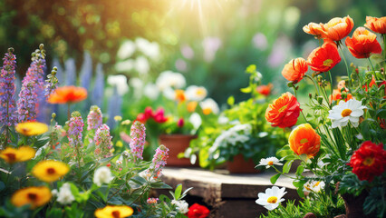 Beautiful spring flowers in the garden on a sunny day. Nature background - 774991669