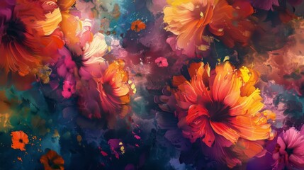 Beautiful vintage abstract flowers colorful digital painting background. Generative Ai