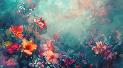 Fototapeta na wymiar Beautiful vintage abstract flowers colorful digital painting background. Generative Ai