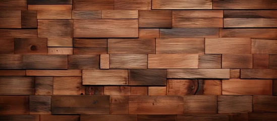 Fotobehang Wooden wall featuring a multitude of individual plank boards tightly aligned in a close-up view © AkuAku