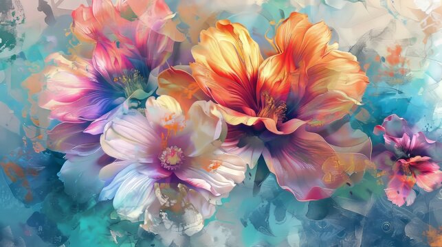 Beautiful vintage abstract flowers colorful digital painting background. Generative Ai