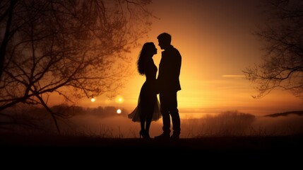 Romantic couple silhouetted against blurred background love and Valentine s concept