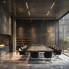 Sleek modern office table in architectural interior, stylish corporate meeting room