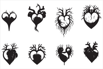 Black silhouette vector heart icon set