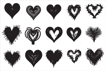 Black silhouette vector heart icon set
