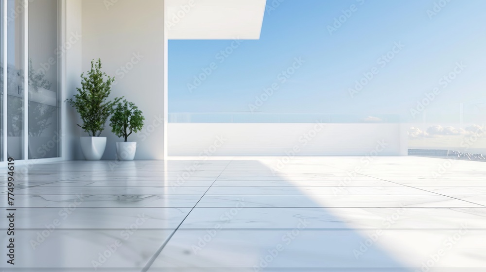 Wall mural blurred empty white modern terrace building background for product display or key visual layout mont