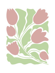 Abstract floral poster of hand drawn flowers and leaves. Floral wallpaper design for prints. Vector illustration.