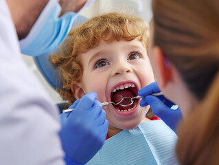 Happy child at the dentist's appointment. Trust between the doctor and the child. Good doctor. Teeth. Dentist.