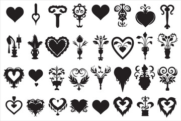 Black silhouette vector heart icon set